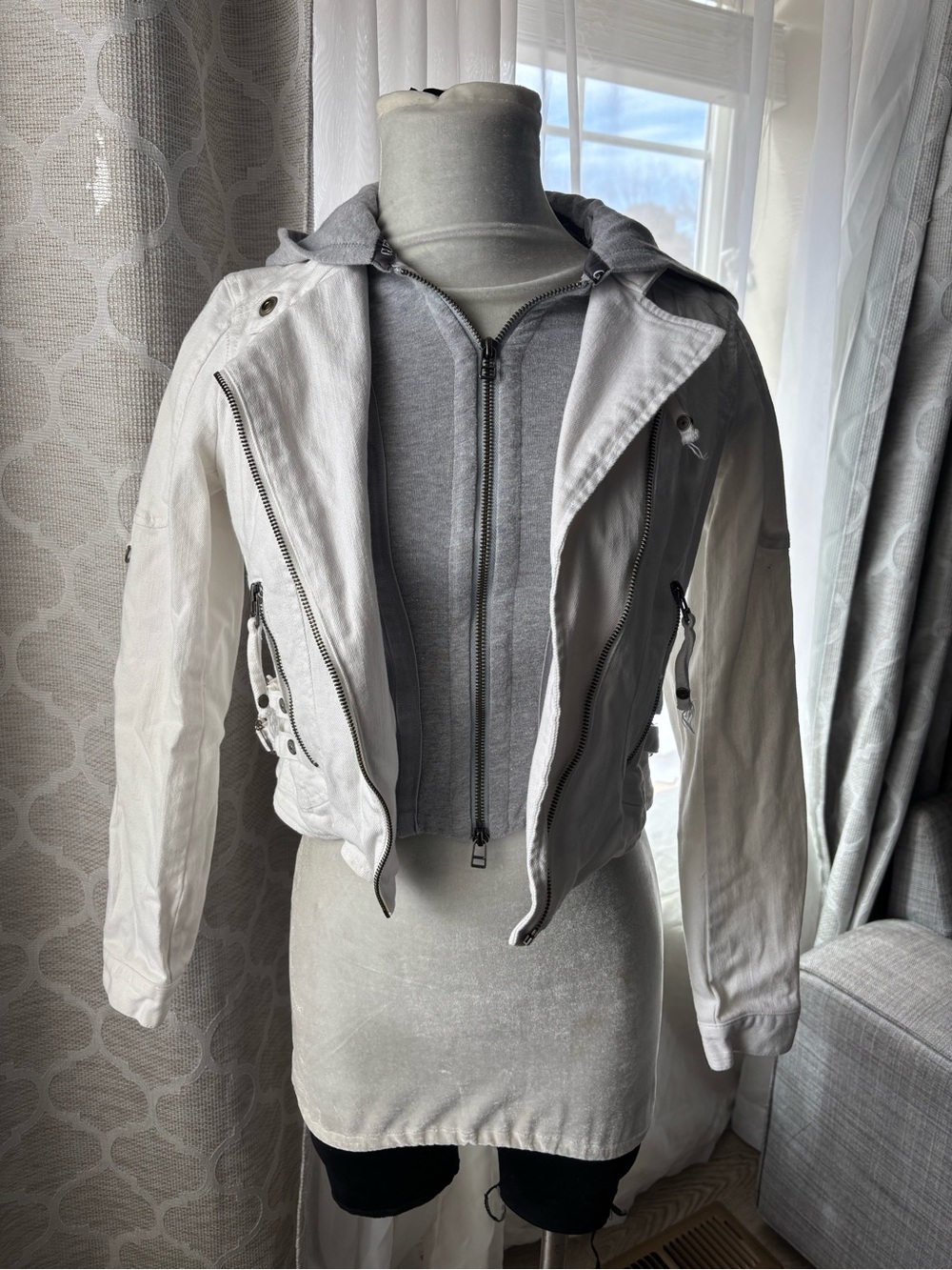 Guess white hooded jean jacket size small